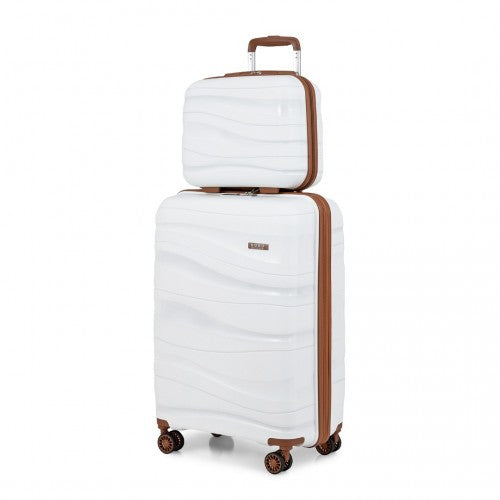 K2094L - Kono 14/20 Inch Lightweight Polypropylene Hard Shell 2 Piece Suitcase Set With TSA Lock And Vanity Case - Cream