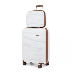 K2094L - Kono 14/20 Inch Lightweight Polypropylene Hard Shell 2 Piece Suitcase Set With TSA Lock And Vanity Case - Cream