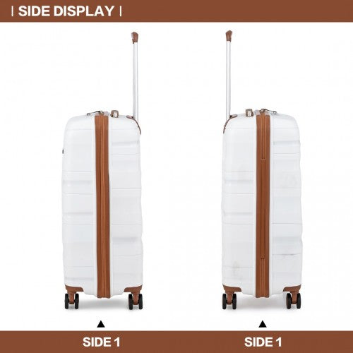 K2094L - Kono 14/20 Inch Lightweight Polypropylene Hard Shell 2 Piece Suitcase Set With TSA Lock And Vanity Case - Cream