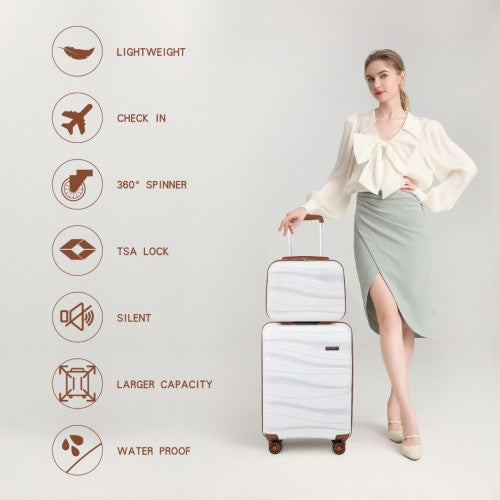 K2094L - Kono 14/20 Inch Lightweight Polypropylene Hard Shell 2 Piece Suitcase Set With TSA Lock And Vanity Case - Cream