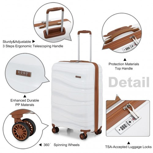 K2094L - Kono 20 Inch Lightweight Polypropylene Hard Shell Suitcase With TSA Lock - Cream