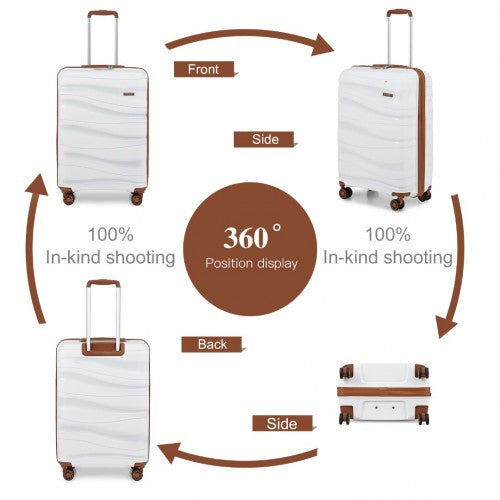 K2094L - Kono 20 Inch Lightweight Polypropylene Hard Shell Suitcase With TSA Lock - Cream