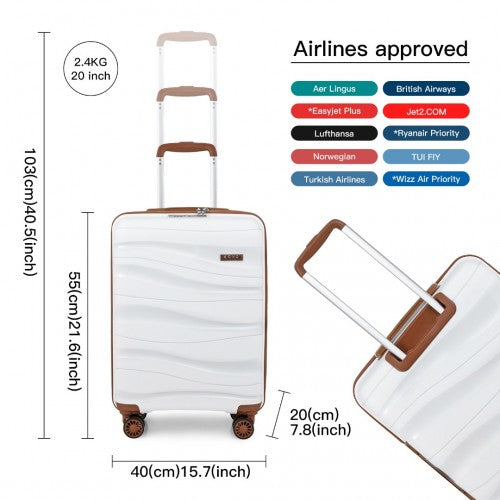 K2094L - Kono 20 Inch Lightweight Polypropylene Hard Shell Suitcase With TSA Lock - Cream