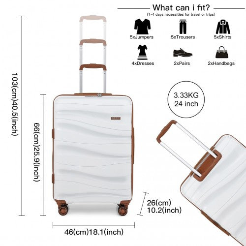 K2094L - Kono 24 Inch Lightweight Polypropylene Hard Shell Suitcase With TSA Lock - Cream