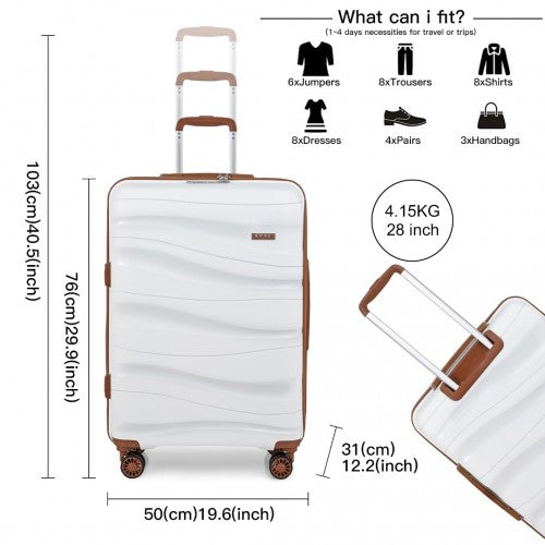 K2094L - Kono 28 Inch Lightweight Polypropylene Hard Shell Suitcase With TSA Lock - Cream