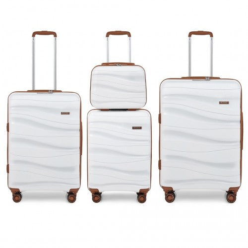 K2094L - Kono Lightweight Polypropylene Hard Shell 4 Piece Suitcase Set With TSA Lock And Vanity Case - Cream