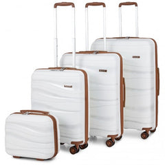 K2094L - Kono Lightweight Polypropylene Hard Shell 4 Piece Suitcase Set With TSA Lock And Vanity Case - Cream