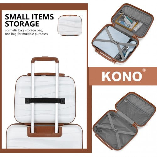 K2094L - Kono Lightweight Polypropylene Hard Shell 4 Piece Suitcase Set With TSA Lock And Vanity Case - Cream