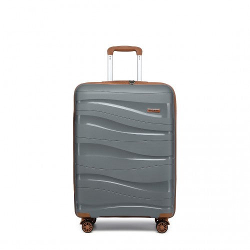 K2094L - Kono 20 Inch Lightweight Polypropylene Hard Shell Suitcase With TSA Lock - Grey And Brown