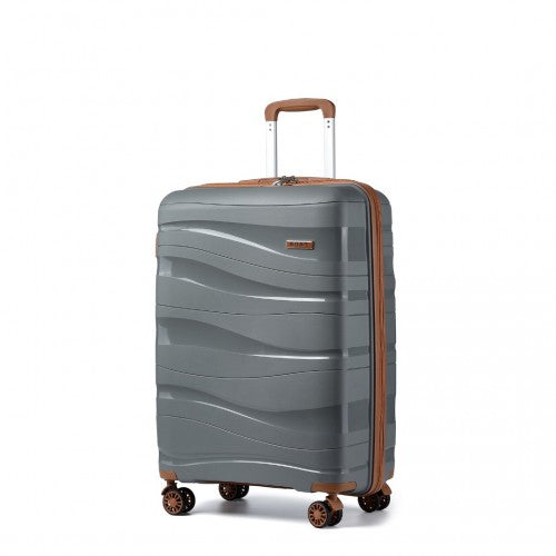 K2094L - Kono 20 Inch Lightweight Polypropylene Hard Shell Suitcase With TSA Lock - Grey And Brown