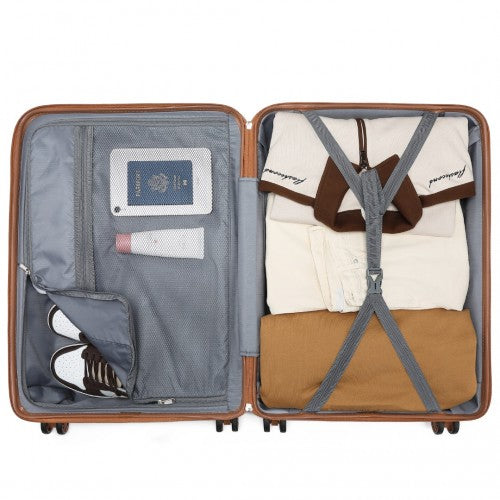 K2094L - Kono 20 Inch Lightweight Polypropylene Hard Shell Suitcase With TSA Lock - Grey And Brown