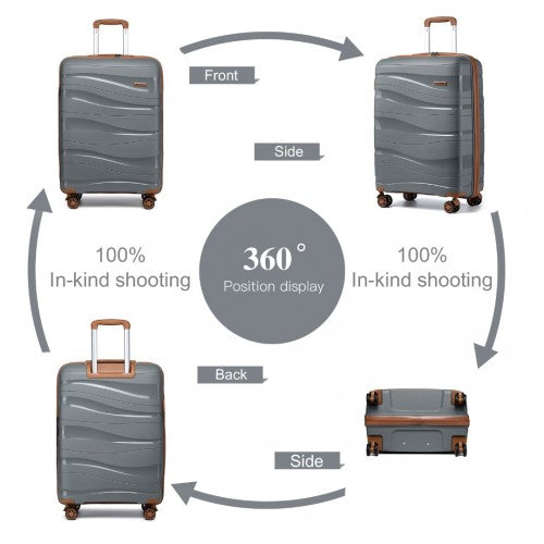 K2094L - Kono 20 Inch Lightweight Polypropylene Hard Shell Suitcase With TSA Lock - Grey And Brown