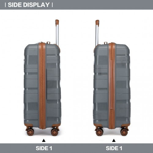 K2094L - Kono 20 Inch Lightweight Polypropylene Hard Shell Suitcase With TSA Lock - Grey And Brown