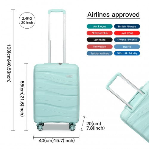 K2094L - Kono 20 Inch Lightweight Polypropylene Hard Shell Suitcase With TSA Lock - Mint Green