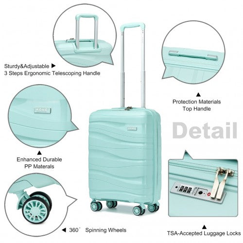 K2094L - Kono 20 Inch Lightweight Polypropylene Hard Shell Suitcase With TSA Lock - Mint Green