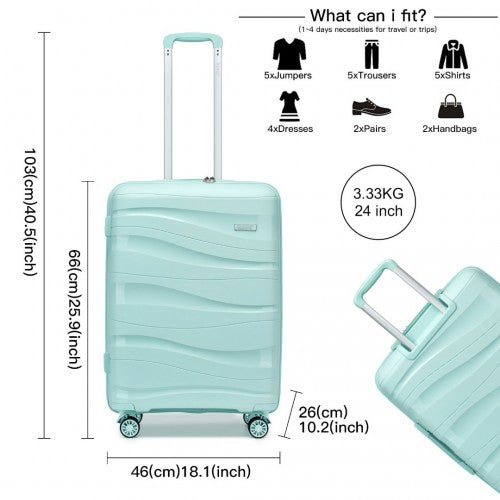 K2094L - Kono 24 Inch Lightweight Polypropylene Hard Shell Suitcase With TSA Lock - Mint Green