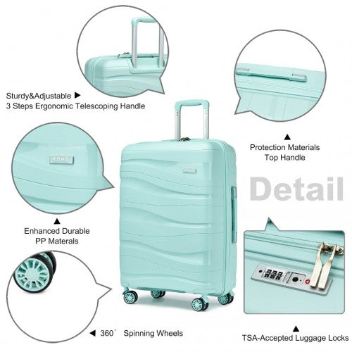 K2094L - Kono 24 Inch Lightweight Polypropylene Hard Shell Suitcase With TSA Lock - Mint Green