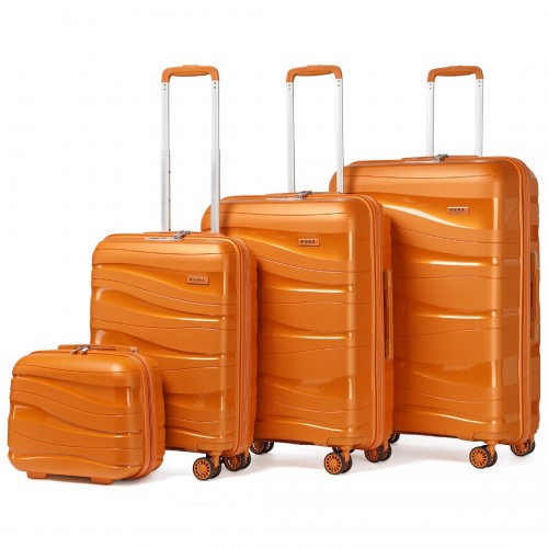 K2094L - Kono Lightweight Polypropylene Hard Shell 4 Piece Suitcase Set With TSA Lock And Vanity Case - Orange