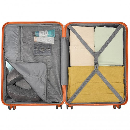 K2094L - Kono Lightweight Polypropylene Hard Shell 4 Piece Suitcase Set With TSA Lock And Vanity Case - Orange