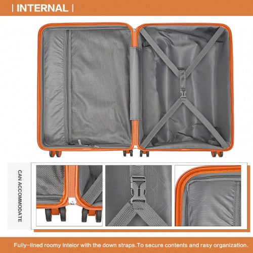 K2094L - Kono Lightweight Polypropylene Hard Shell 4 Piece Suitcase Set With TSA Lock And Vanity Case - Orange