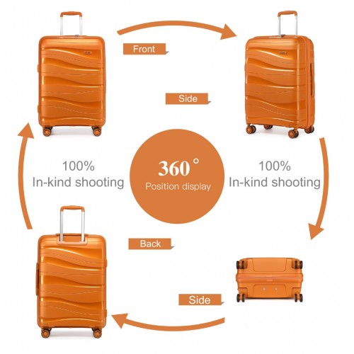 K2094L - Kono Lightweight Polypropylene Hard Shell 4 Piece Suitcase Set With TSA Lock And Vanity Case - Orange