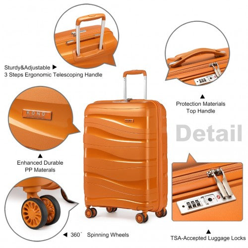 K2094L - Kono 20 Inch Lightweight Polypropylene Hard Shell Suitcase With TSA Lock - Orange