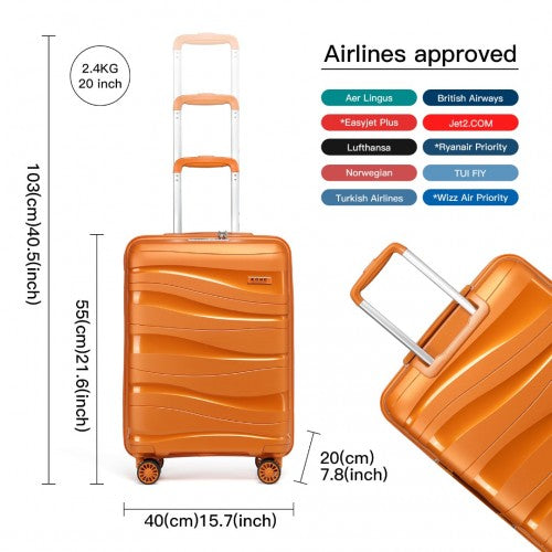 K2094L - Kono 20 Inch Lightweight Polypropylene Hard Shell Suitcase With TSA Lock - Orange