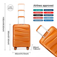 K2094L - Kono 20 Inch Lightweight Polypropylene Hard Shell Suitcase With TSA Lock - Orange