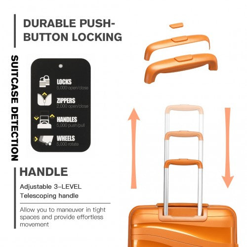 K2094L - Kono 24 Inch Lightweight Polypropylene Hard Shell Suitcase With TSA Lock - Orange