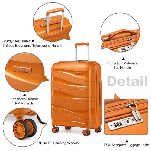 K2094L - Kono 24 Inch Lightweight Polypropylene Hard Shell Suitcase With TSA Lock - Orange