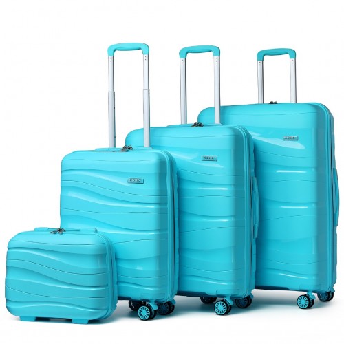 K2094L - Kono Lightweight Polypropylene Hard Shell 4 Piece Suitcase Set With TSA Lock And Vanity Case - Blue