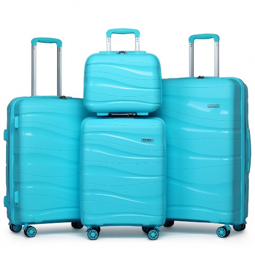 K2094L - Kono Lightweight Polypropylene Hard Shell 4 Piece Suitcase Set With TSA Lock And Vanity Case - Blue