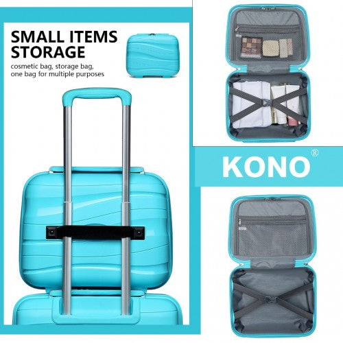 K2094L - Kono Lightweight Polypropylene Hard Shell 4 Piece Suitcase Set With TSA Lock And Vanity Case - Blue