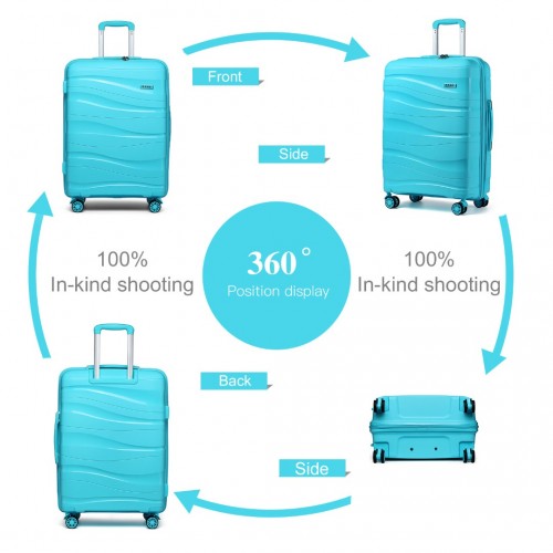 K2094L - Kono Lightweight Polypropylene Hard Shell 4 Piece Suitcase Set With TSA Lock And Vanity Case - Blue