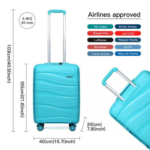 K2094L - Kono 20 Inch Lightweight Polypropylene Hard Shell Suitcase With TSA Lock - Blue