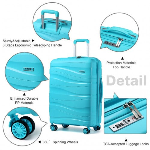 K2094L - Kono 24 Inch Lightweight Polypropylene Hard Shell Suitcase With TSA Lock - Blue