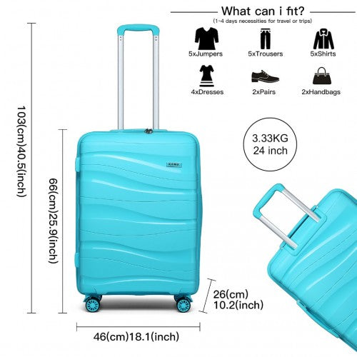 K2094L - Kono 24 Inch Lightweight Polypropylene Hard Shell Suitcase With TSA Lock - Blue