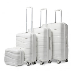 K2094L - Kono Lightweight Polypropylene Hard Shell 4 Piece Suitcase Set With TSA Lock And Vanity Case - Cream White