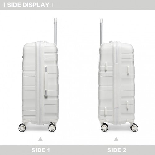 K2094L - Kono Lightweight Polypropylene Hard Shell 4 Piece Suitcase Set With TSA Lock And Vanity Case - Cream White