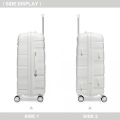 K2094L - Kono Lightweight Polypropylene Hard Shell 4 Piece Suitcase Set With TSA Lock And Vanity Case - Cream White