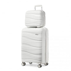 K2094L - Kono 14/20 Inch Lightweight Polypropylene Hard Shell 2 Piece Suitcase Set With TSA Lock And Vanity Case - Cream White