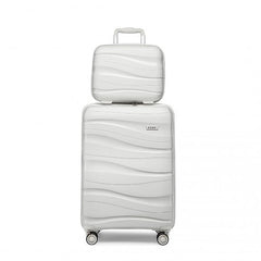 K2094L - Kono 14/20 Inch Lightweight Polypropylene Hard Shell 2 Piece Suitcase Set With TSA Lock And Vanity Case - Cream White