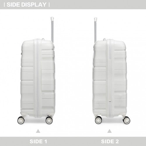 K2094L - Kono 14/20 Inch Lightweight Polypropylene Hard Shell 2 Piece Suitcase Set With TSA Lock And Vanity Case - Cream White