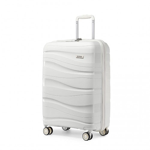 K2094L - Kono 20 Inch Lightweight Polypropylene Hard Shell Suitcase With TSA Lock - Cream White