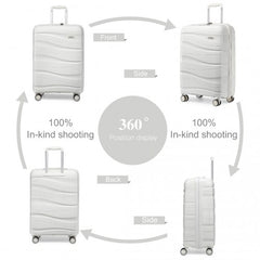 K2094L - Kono 20 Inch Lightweight Polypropylene Hard Shell Suitcase With TSA Lock - Cream White