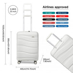 K2094L - Kono 20 Inch Lightweight Polypropylene Hard Shell Suitcase With TSA Lock - Cream White