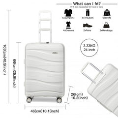 K2094L - Kono 24 Inch Lightweight Polypropylene Hard Shell Suitcase With TSA Lock - Cream White