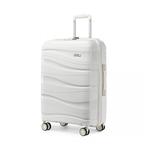 K2094L - Kono 28 Inch Lightweight Polypropylene Hard Shell Suitcase With TSA Lock - Cream White