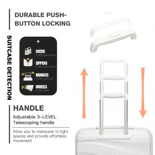 K2094L - Kono 24 Inch Lightweight Polypropylene Hard Shell Suitcase With TSA Lock - Cream White