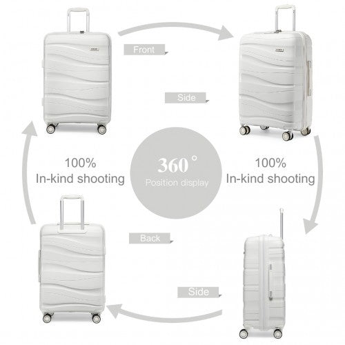 K2094L - Kono 24 Inch Lightweight Polypropylene Hard Shell Suitcase With TSA Lock - Cream White